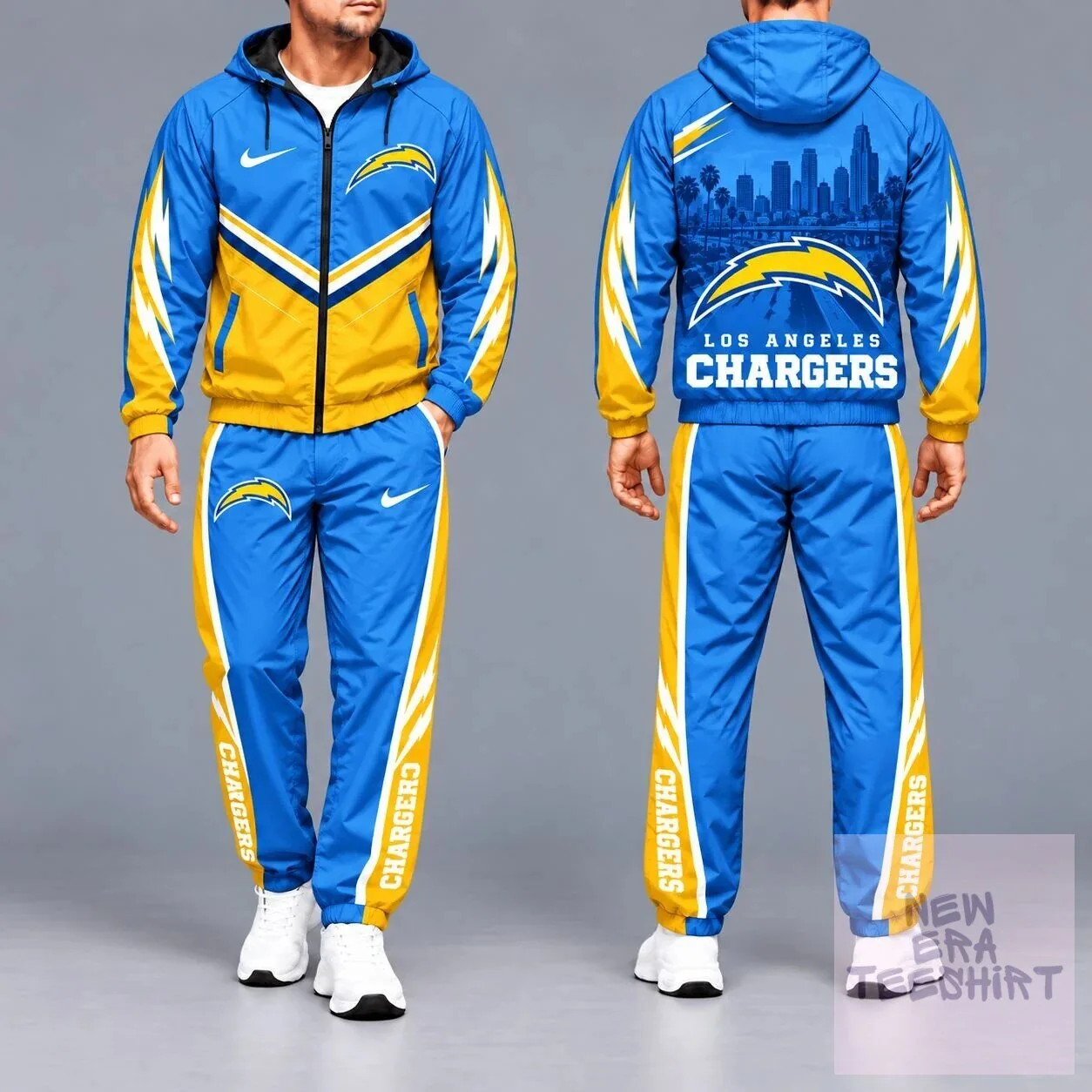 Los Angeles Chargers NFL Team Logo Full-Zip Waterproof Hooded Jacket and Pants Set 1 Los Angeles Chargers NFL Team Logo Full-Zip Waterproof Hooded Jacket and Pants Set