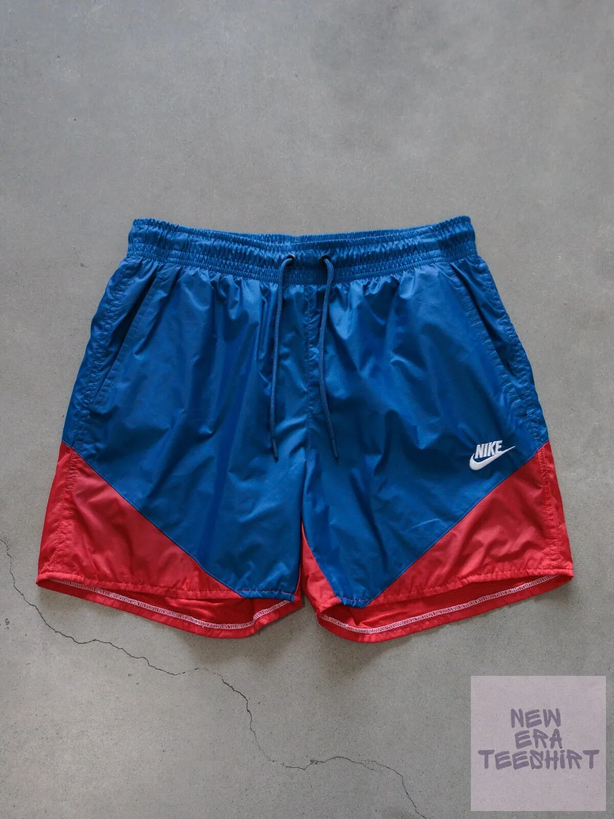 Vintage Nike Blue and Red Color Block Drawstring Swim Trunks