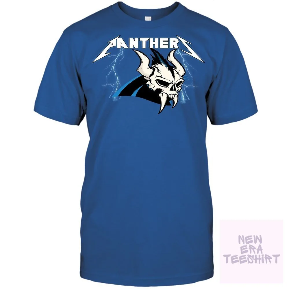 Carolina Panthers Metallica Ride The Lightning Skull Logo Blue T-Shirt