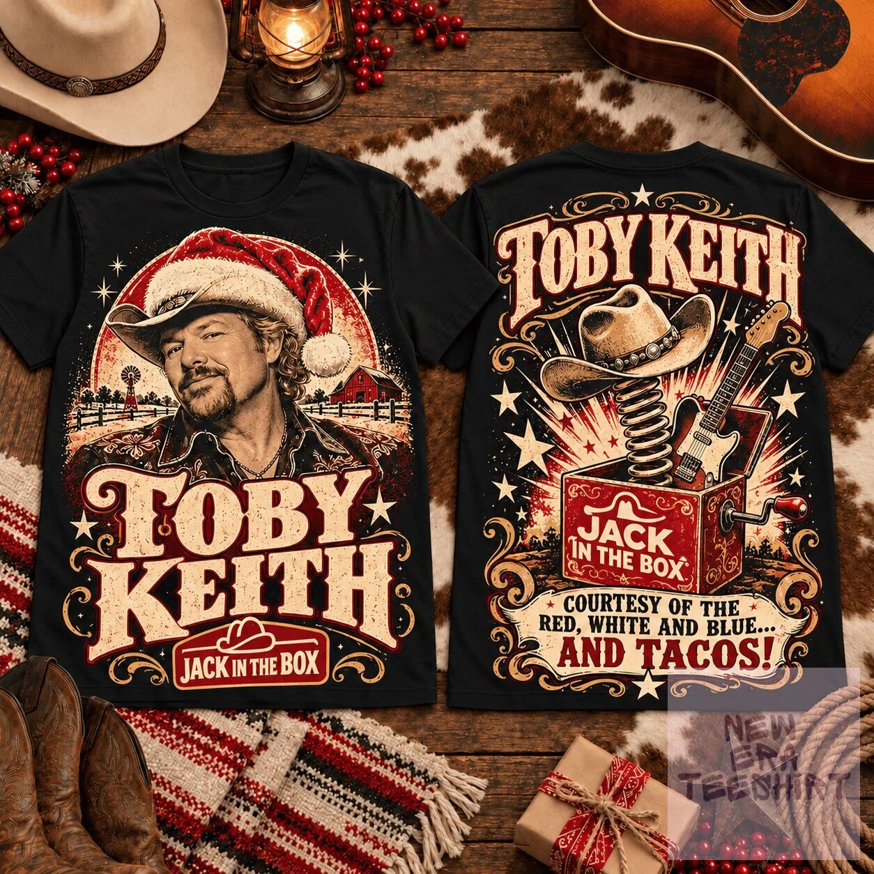 Toby Keith Courtesy Of The Red White And Tacos Christmas T-Shirt