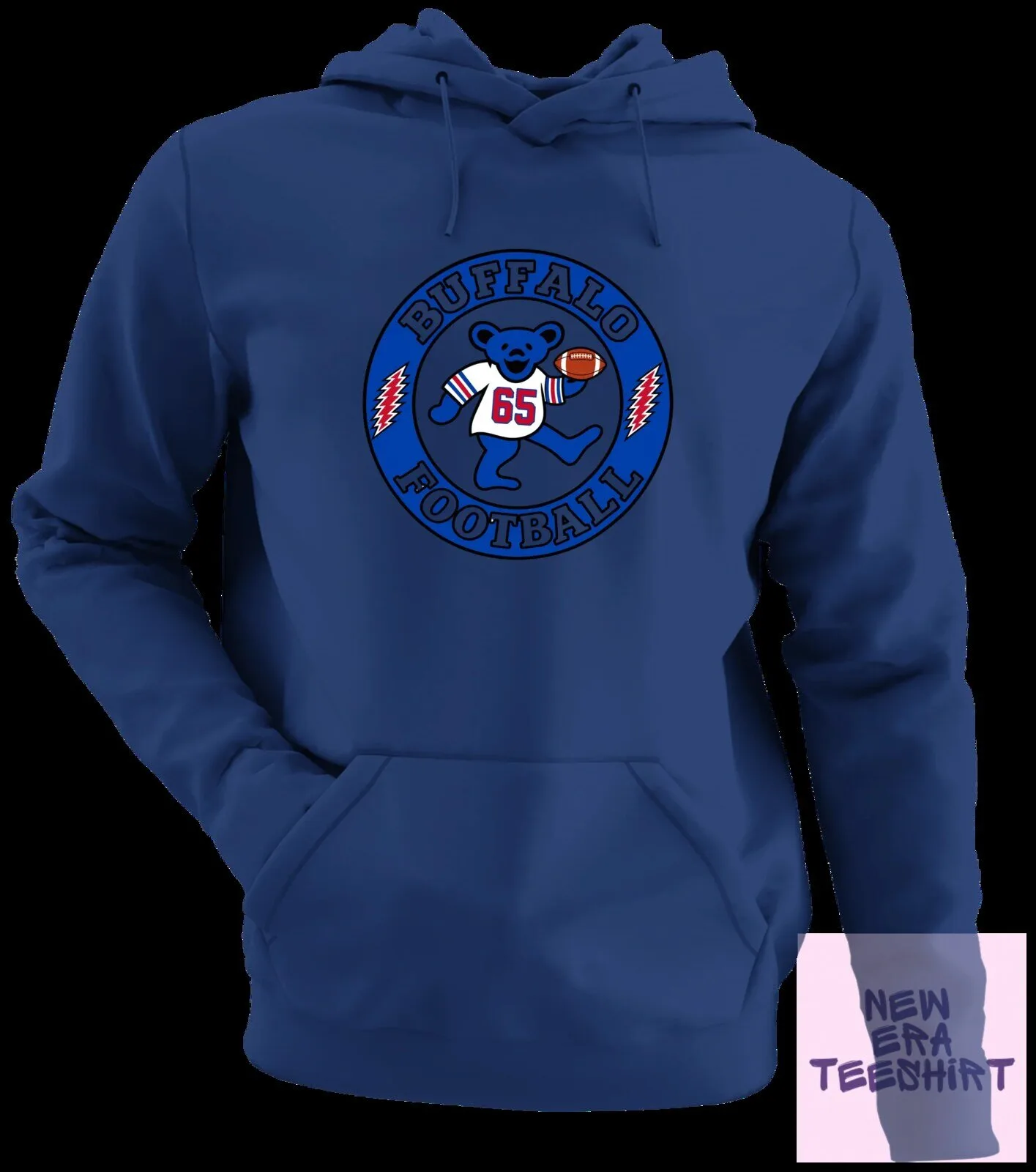 Buffalo Football Dancing Bear White Hoodie with Number 65 and Football 11 Buffalo Football Dancing Bear White Hoodie with Number 65 and Football